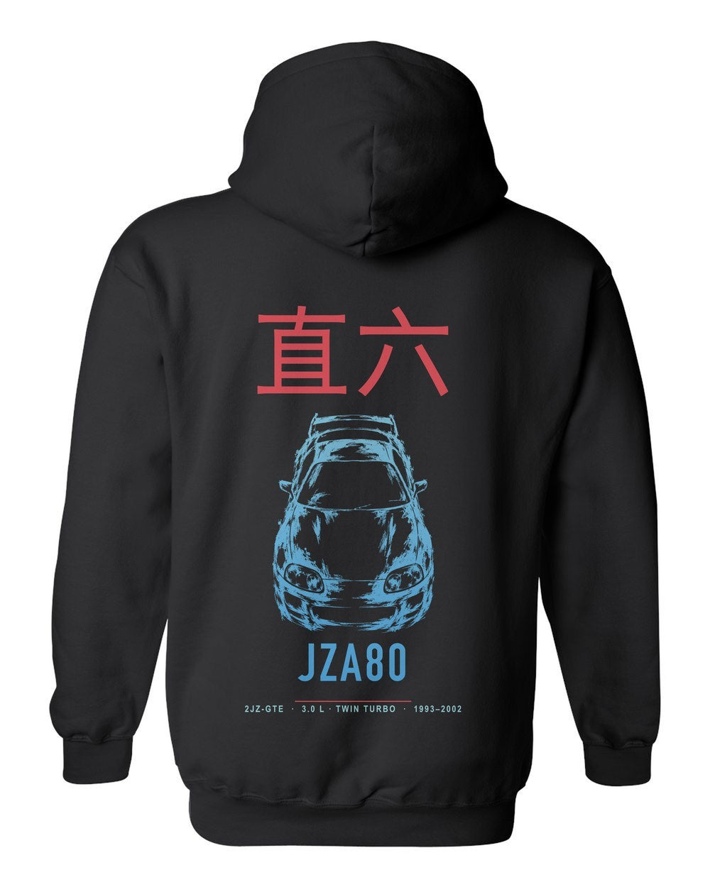 JZA80 full-back artwork black pull over hoodie back view with the design