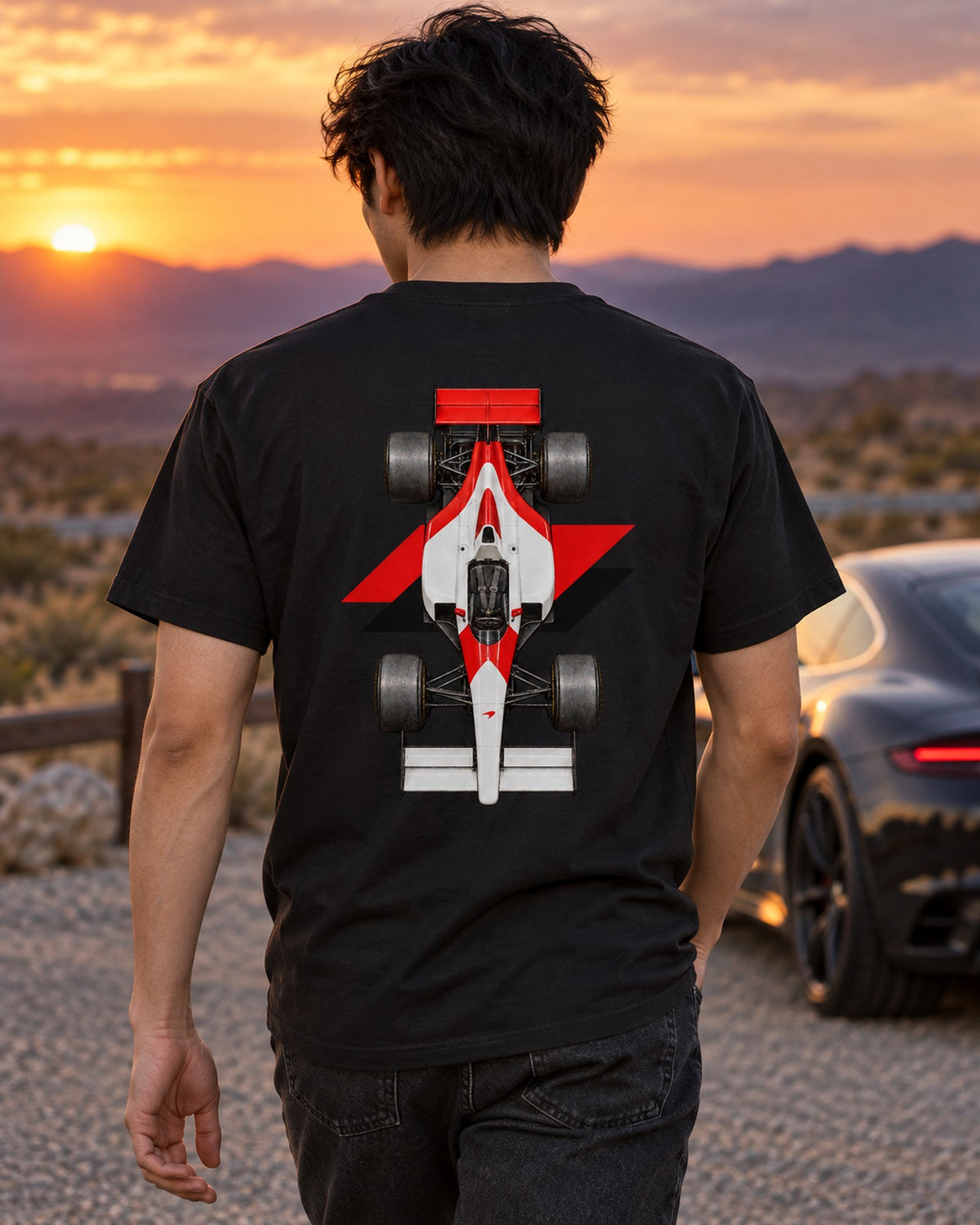Mclaren MP4 4 1988 Classic F1 Overhead Poster Shirt, Formula 1 Tee T-Shirt Black worn hero