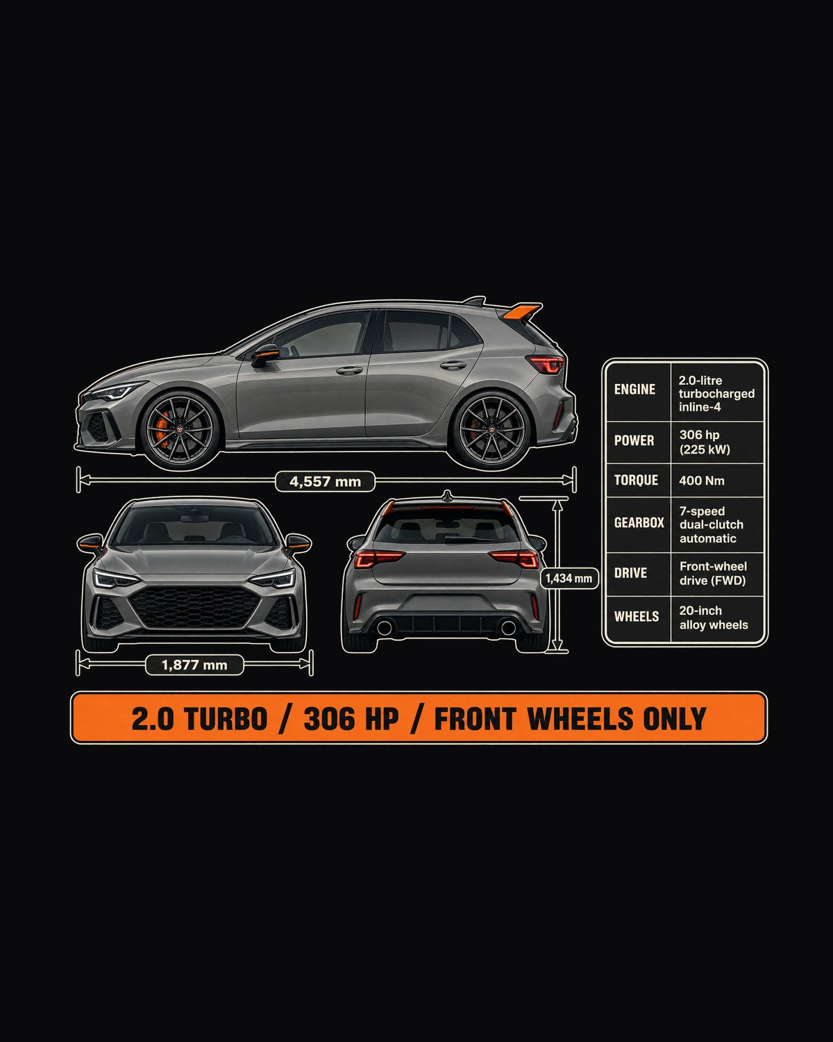 Civic Type R FK8 Sonic Grey Three-View Shirt, Honda Car Tee design only