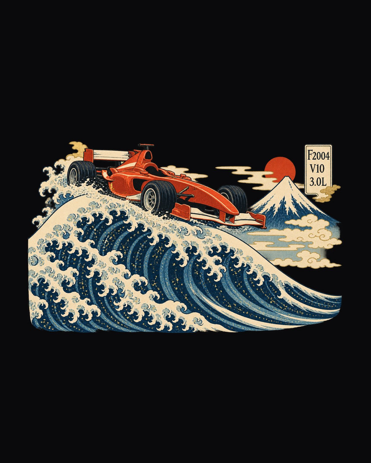 Ferrari F2004 Woodblock Wave Shirt, V10 Formula 1 Art design only