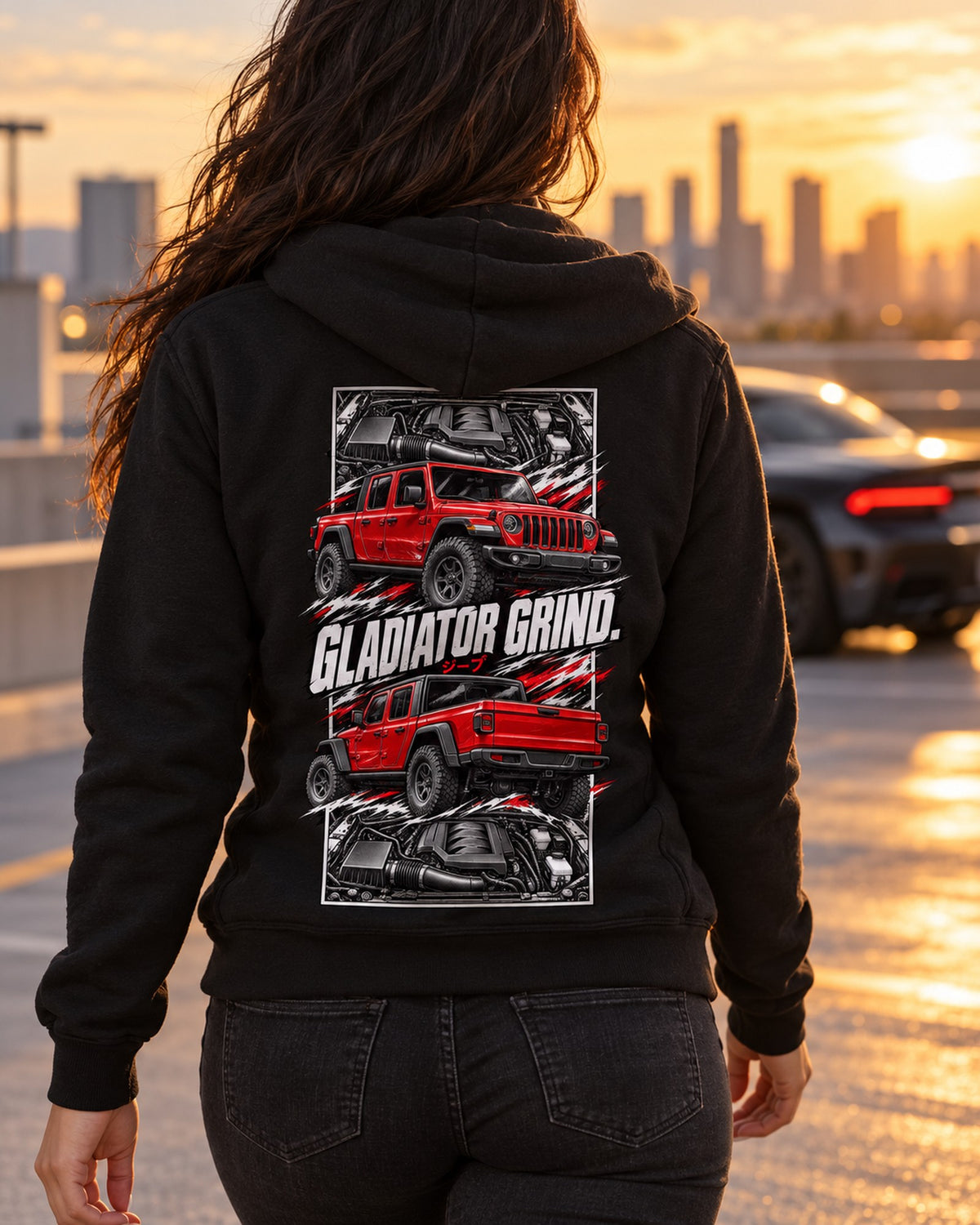 Jeep Gladiator Torn Poster Full-Back Graphic Tee Zip Hoodie Black worn hero