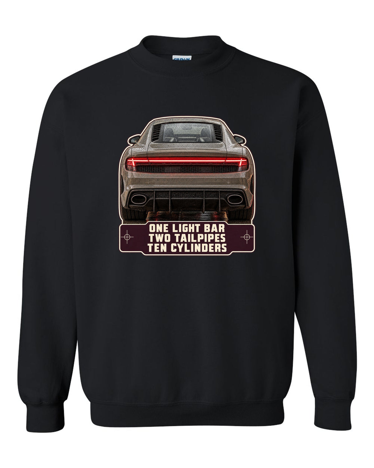 Audi R8 V10 performance rear taillight macro print design black crewneck front view with the design