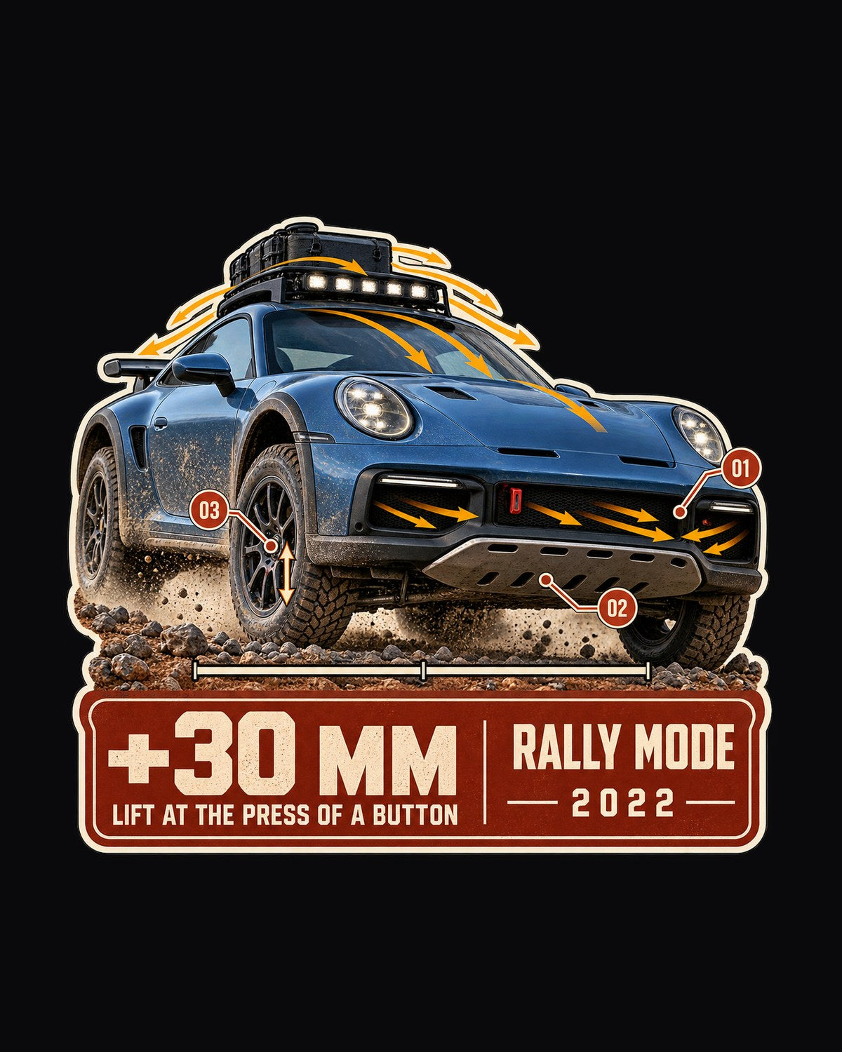 Porsche 911 Dakar 992 Aero Callout Shirt, Rally Mode Lift design only