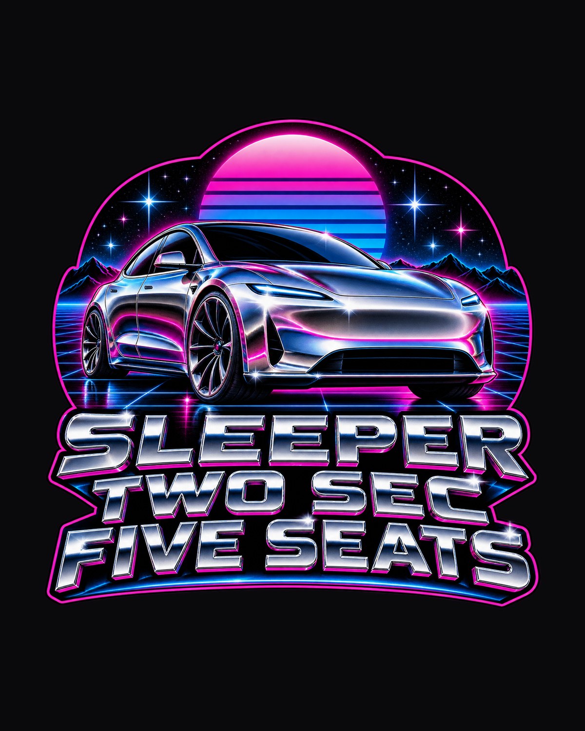 Tesla Model S Plaid 80s Chrome Airbrush Sleeper Shirt design only