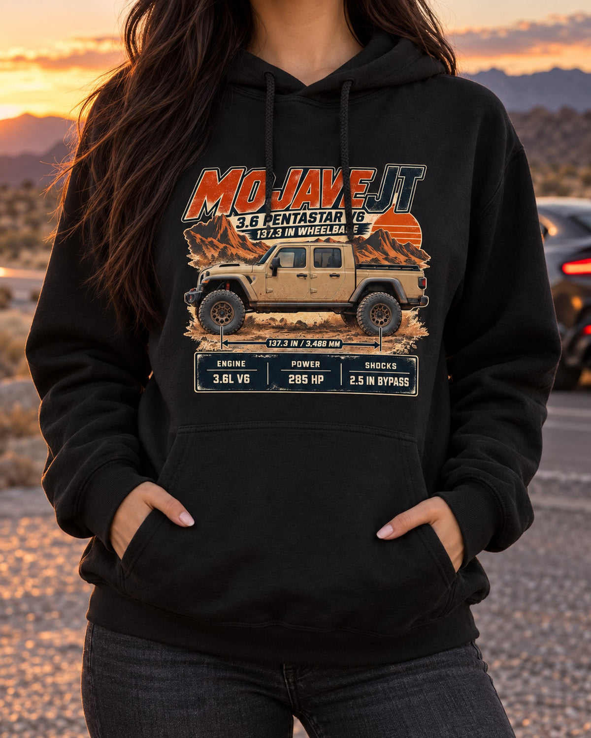 Jeep Gladiator Mojave JT Spec Poster Shirt, Truck Guy Gift Pull Over Hoodie Black worn hero