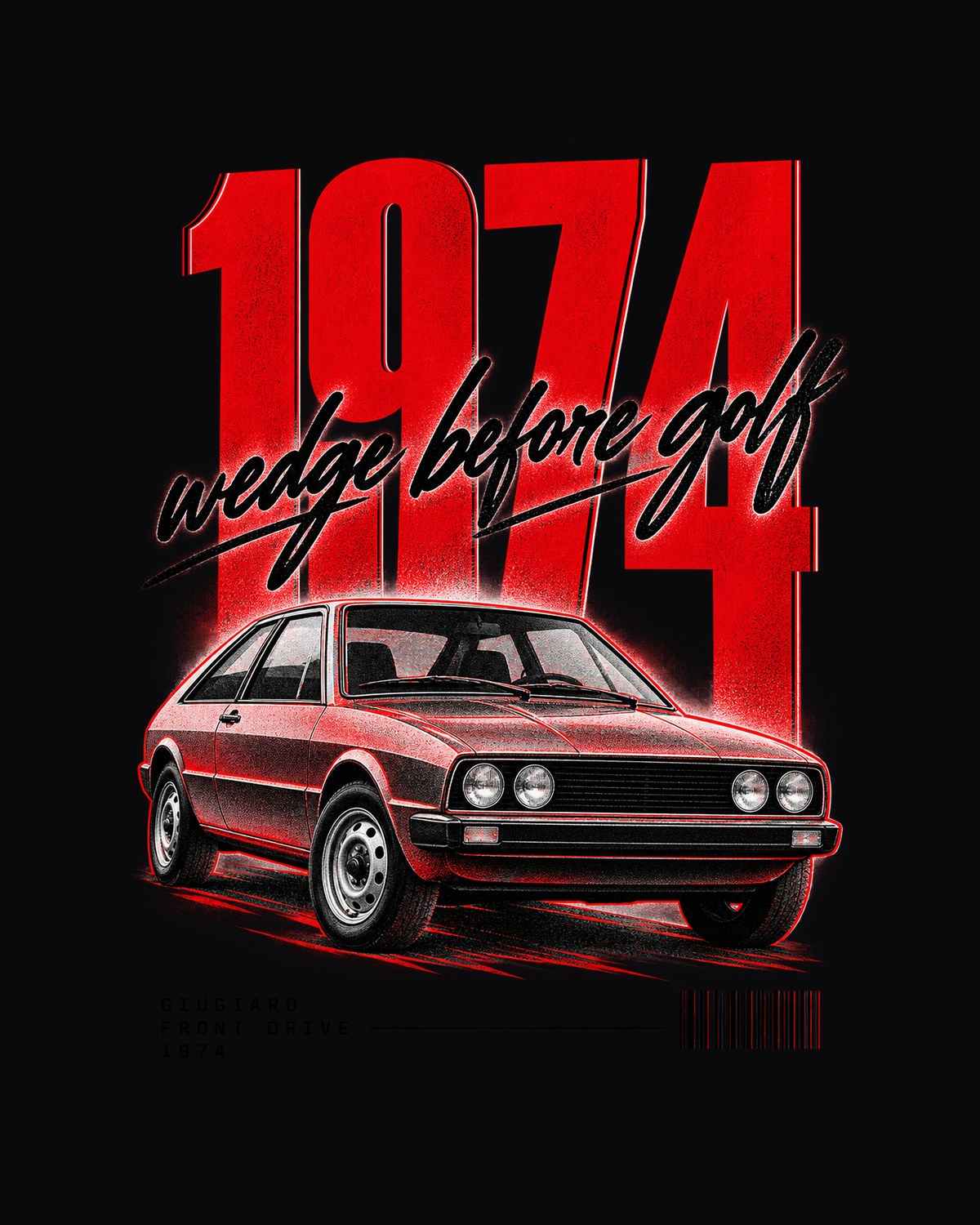VW Scirocco Mk1 1974 Wedge Street Poster Shirt, Pre-Golf design only