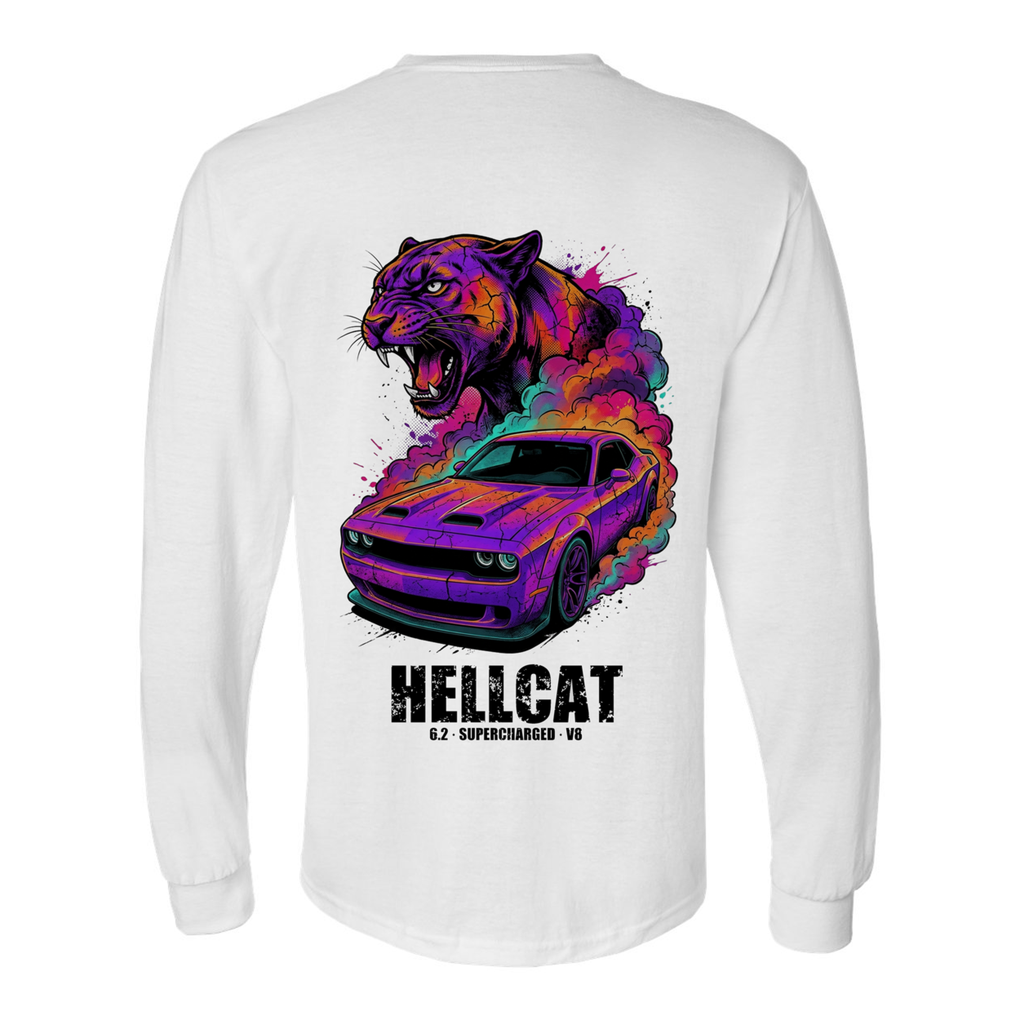Dodge Challenger Hellcat Long Sleeve T-Shirt — White back