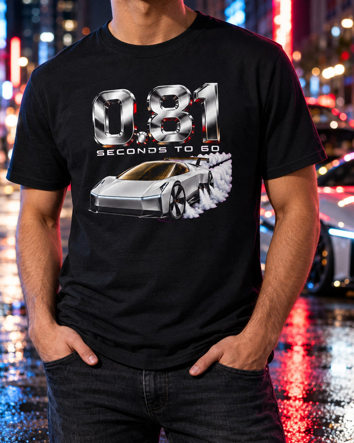 Tesla Roadster 0.81 Seconds Shirt, Hoodie & More T-Shirt Black worn hero