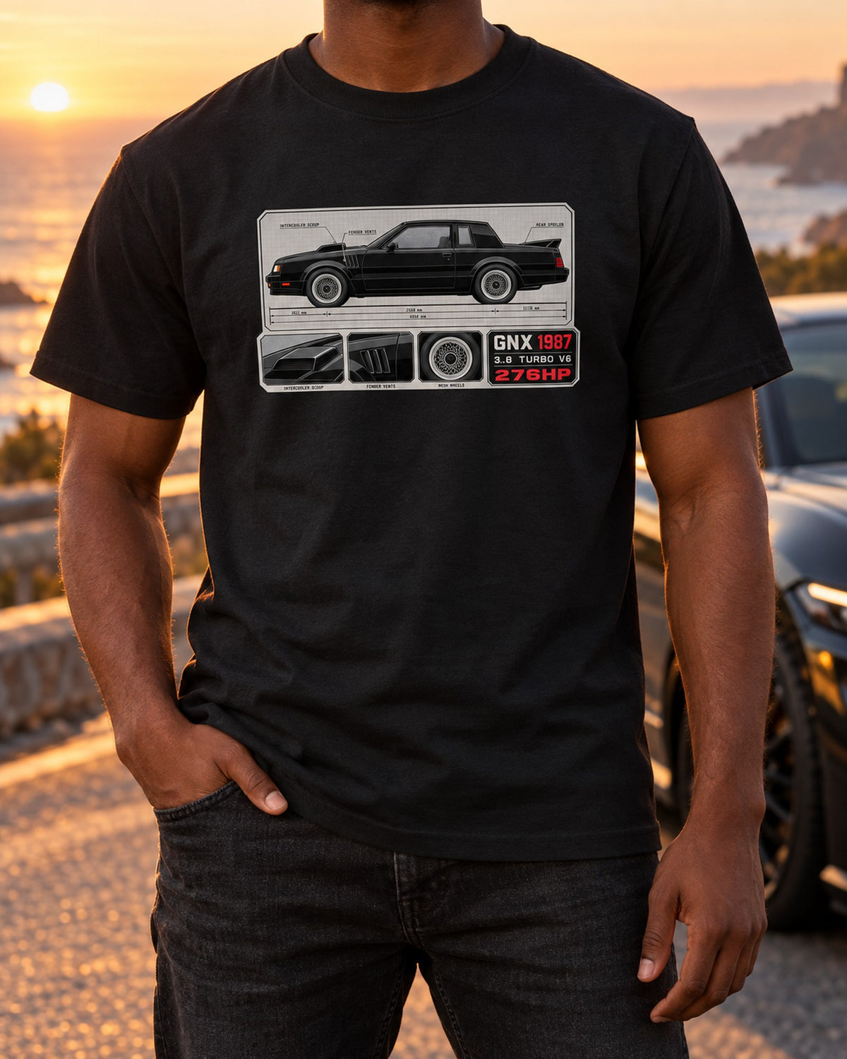 1987 Buick GNX Spec Sheet Shirt, Turbo V6 Car Guy Gift T-Shirt Black worn hero