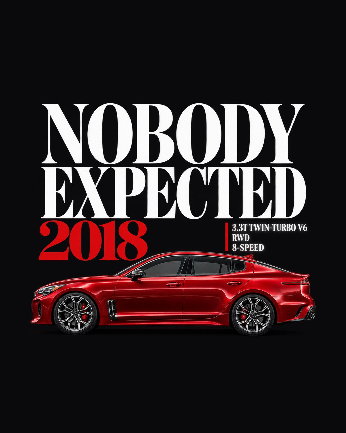 Editorial Style Kia Stinger GT 3.3T Fastback Tee, print design only