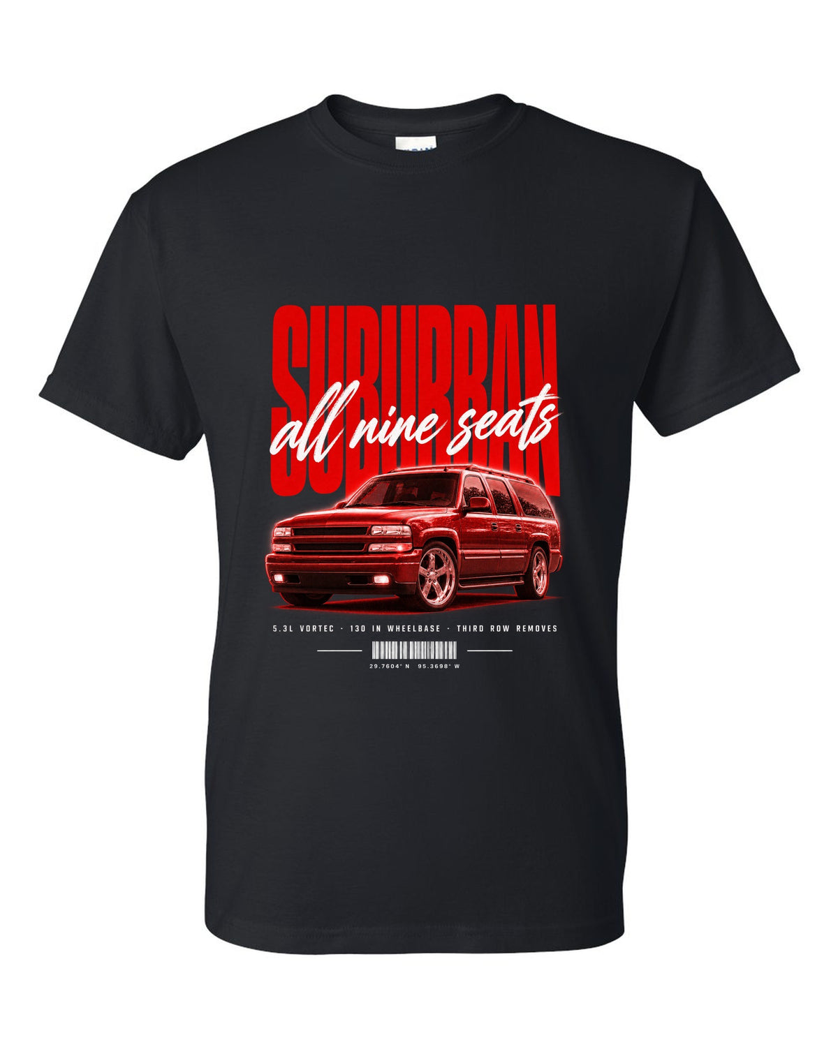 2000-06 Chevy Suburban GMT800 street poster print black t-shirt front view with the design
