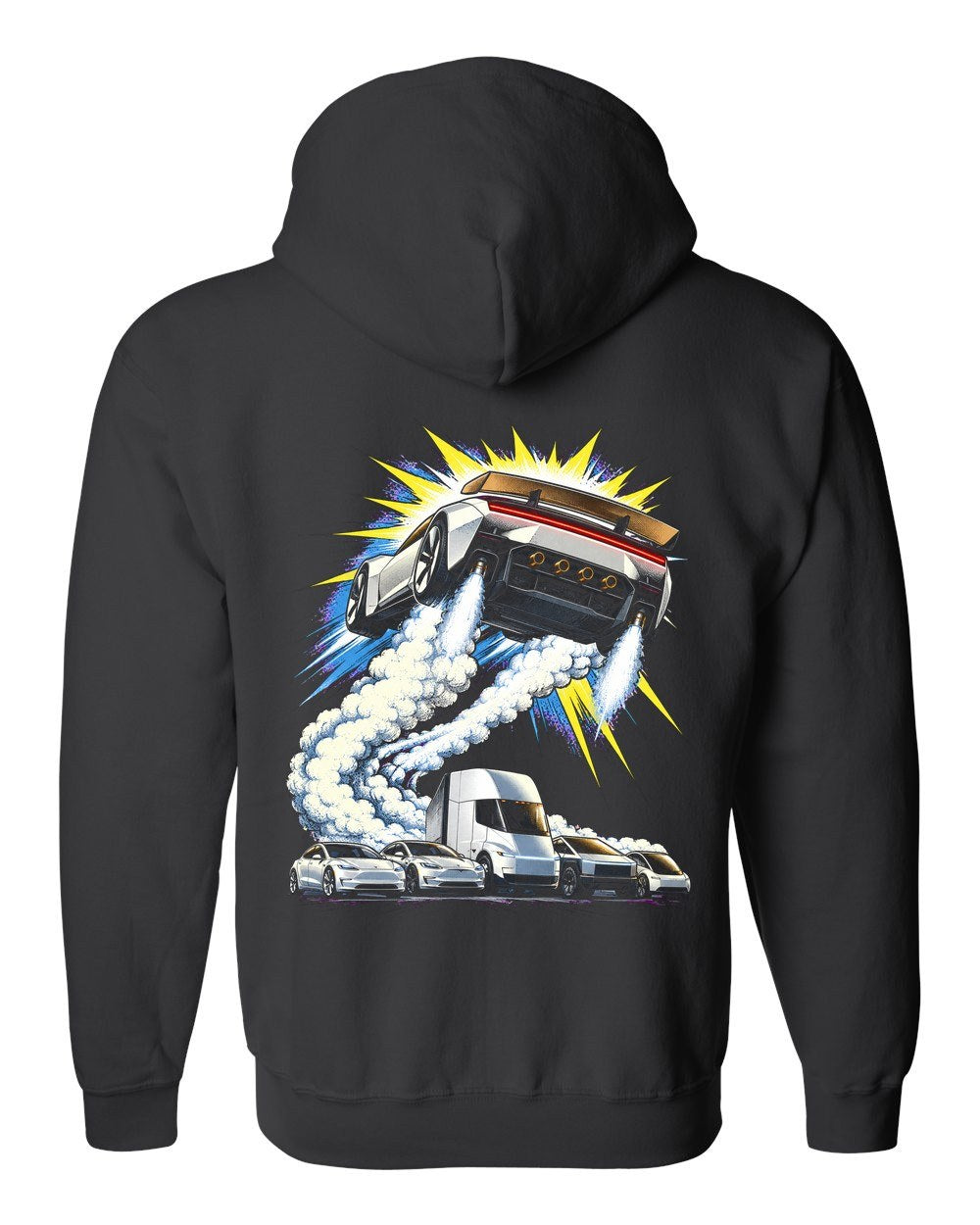 Tesla Roadster The Jump Zip Hoodie Black back