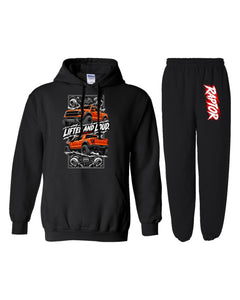 Raptor Torn Poster Hoodie + Jogger Set black hoodie and sweatpants