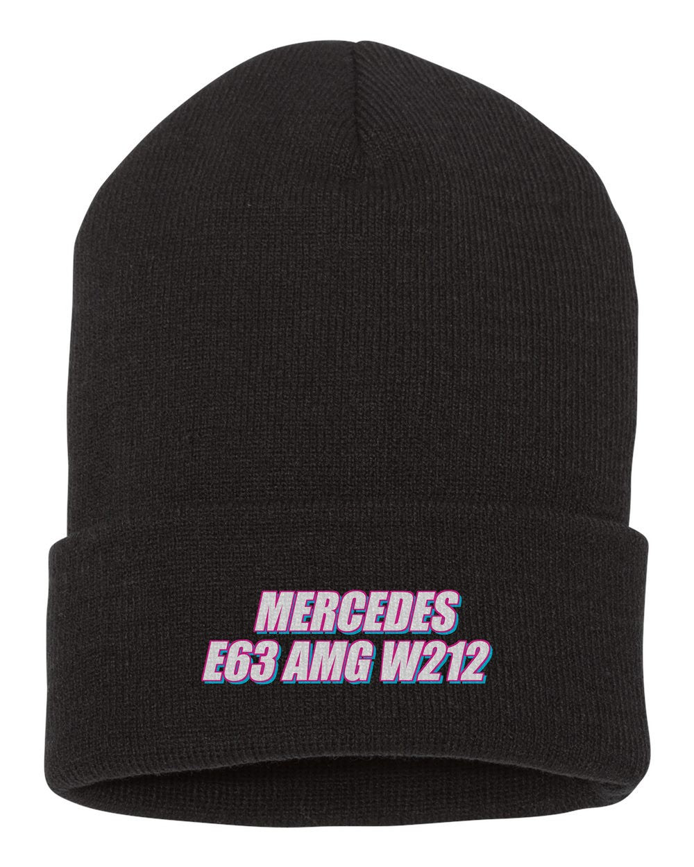 Mercedes E63 Amg W212 black beanie front view with car name