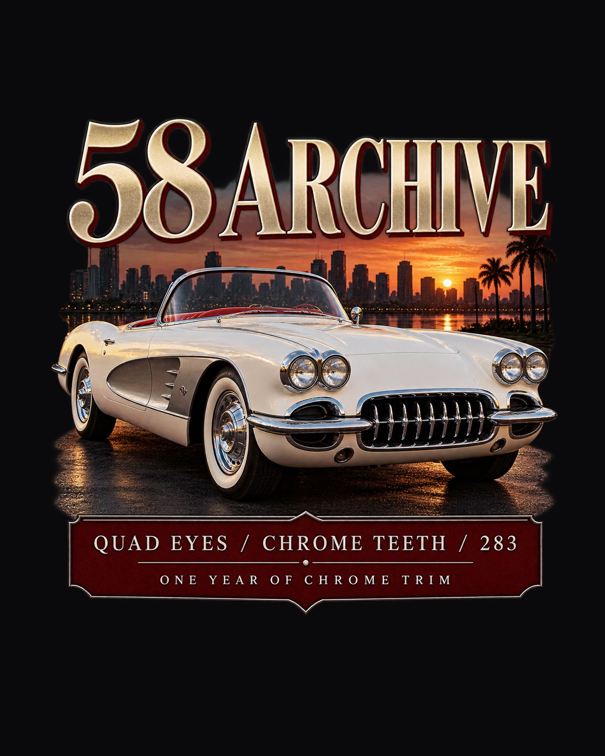 Corvette C1 1958 Quad Headlight Archive Panel Tee, Car Gift design only