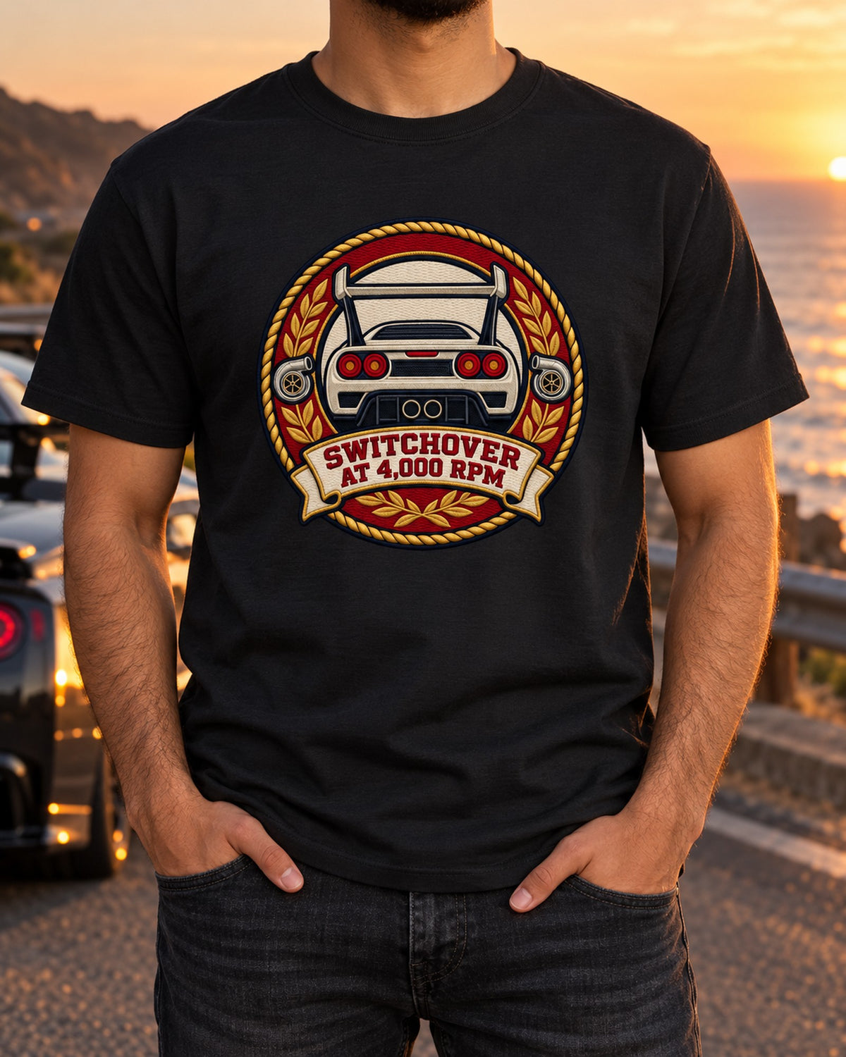 Toyota Supra A80 Mk4 Twin Turbo Varsity Crest Shirt T-Shirt Black worn hero