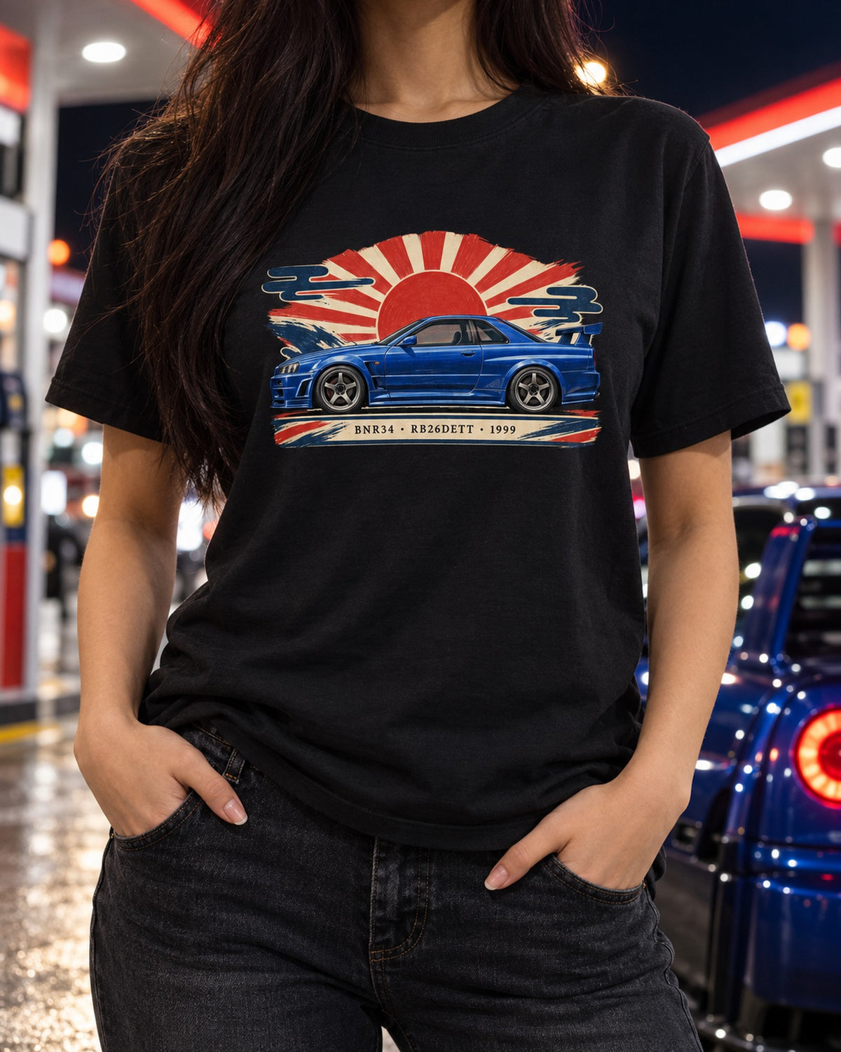 Nissan Skyline GT-R BNR34 RB26DETT 1999 Showa Ad Shirt T-Shirt Black worn hero
