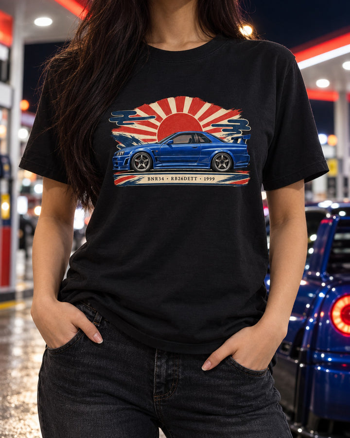 Nissan Skyline GT-R BNR34 RB26DETT 1999 Showa Ad Shirt T-Shirt Black worn hero