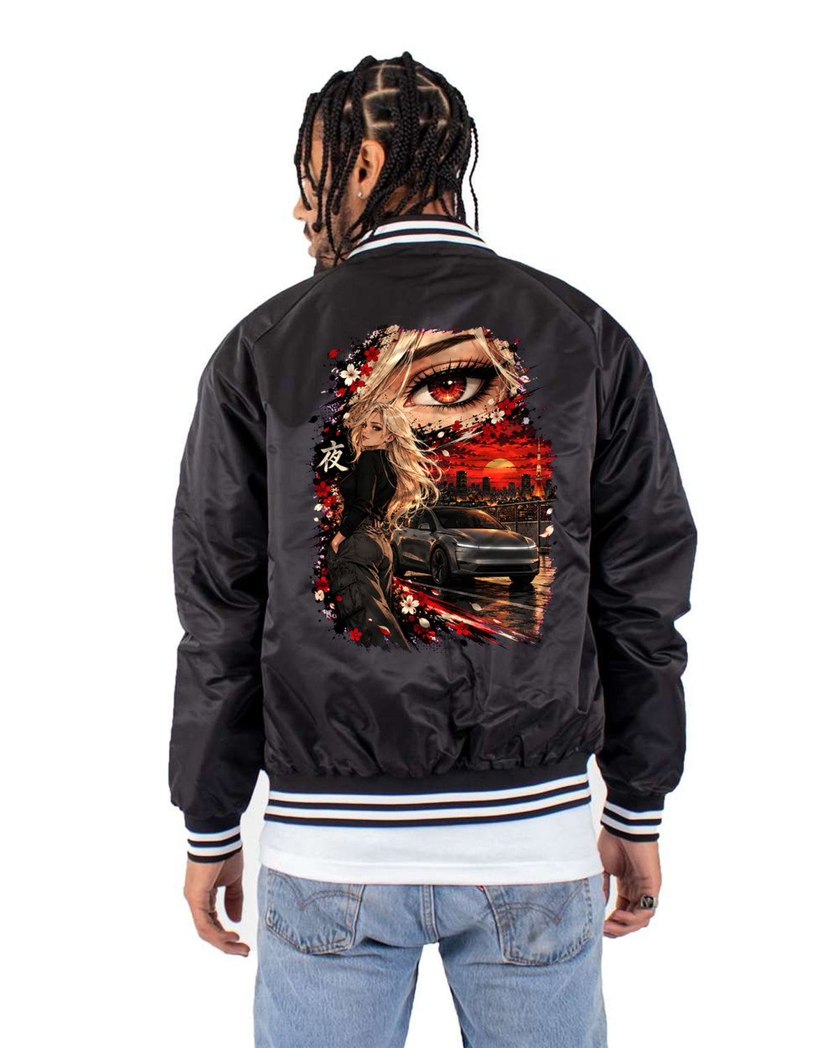 Tesla Model Y Juniper Anime Girl Shirt, Hoodie & More Bomber Jacket Black back