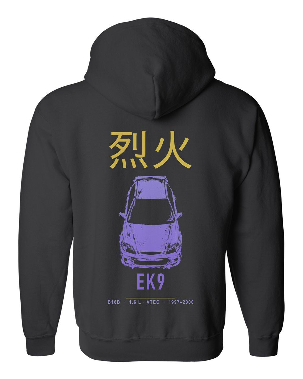 EK9 full-back artwork black zip hoodie back view with the design
