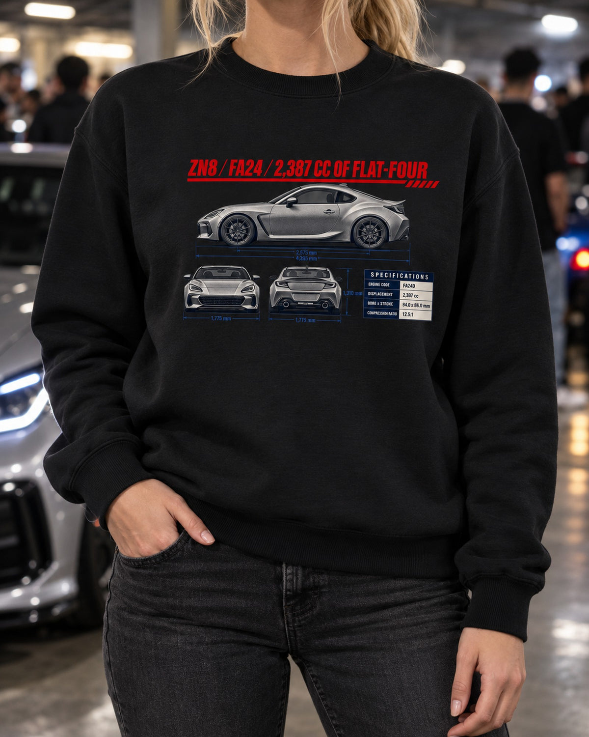 Toyota GR86 ZN8 Three-View Spec Table Shirt, FA24 Car Tee Crewneck Black worn hero