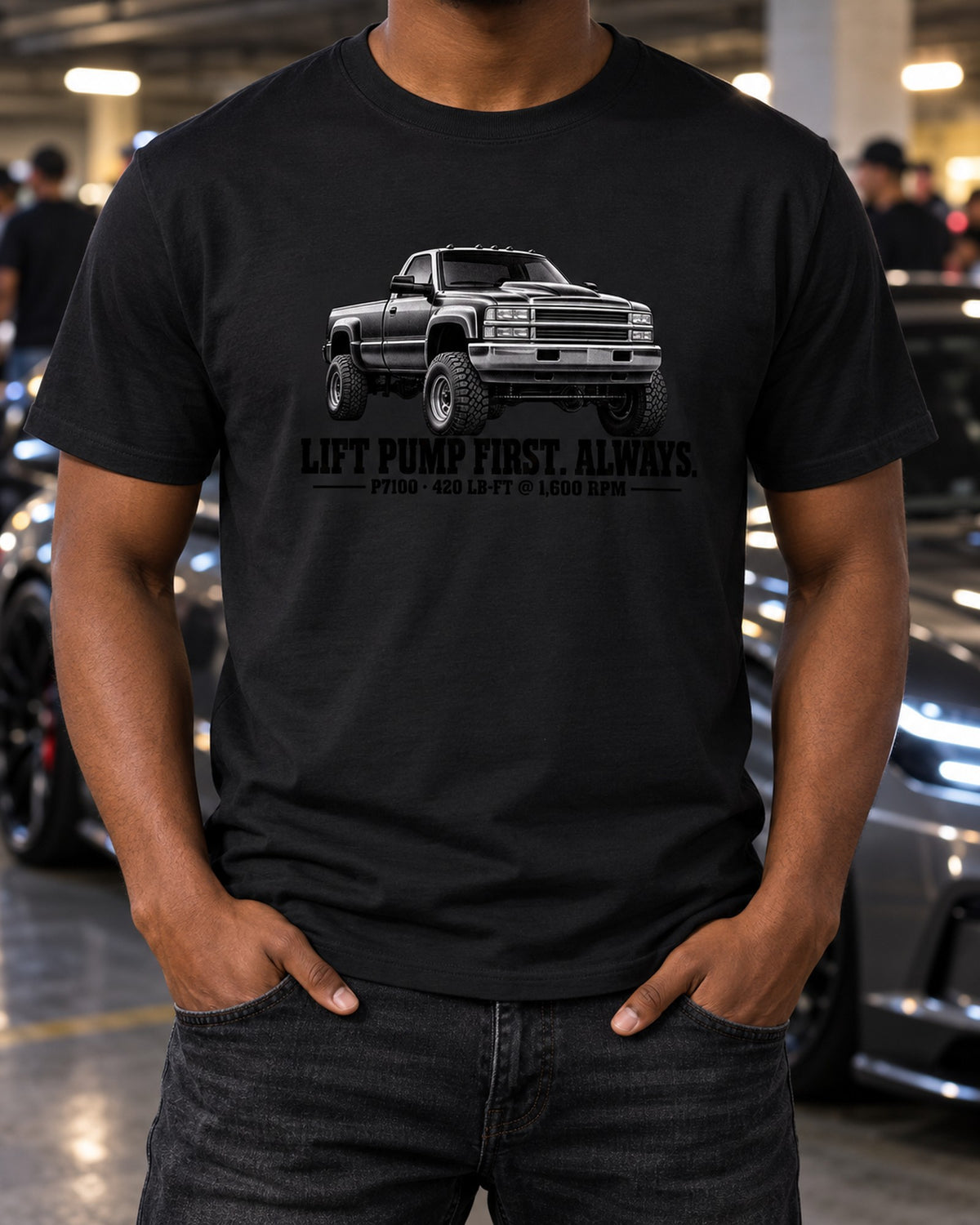 Ram 2500 2nd Gen 12V Lift Pump First Shirt, P7100 Diesel Gift T-Shirt Black worn hero