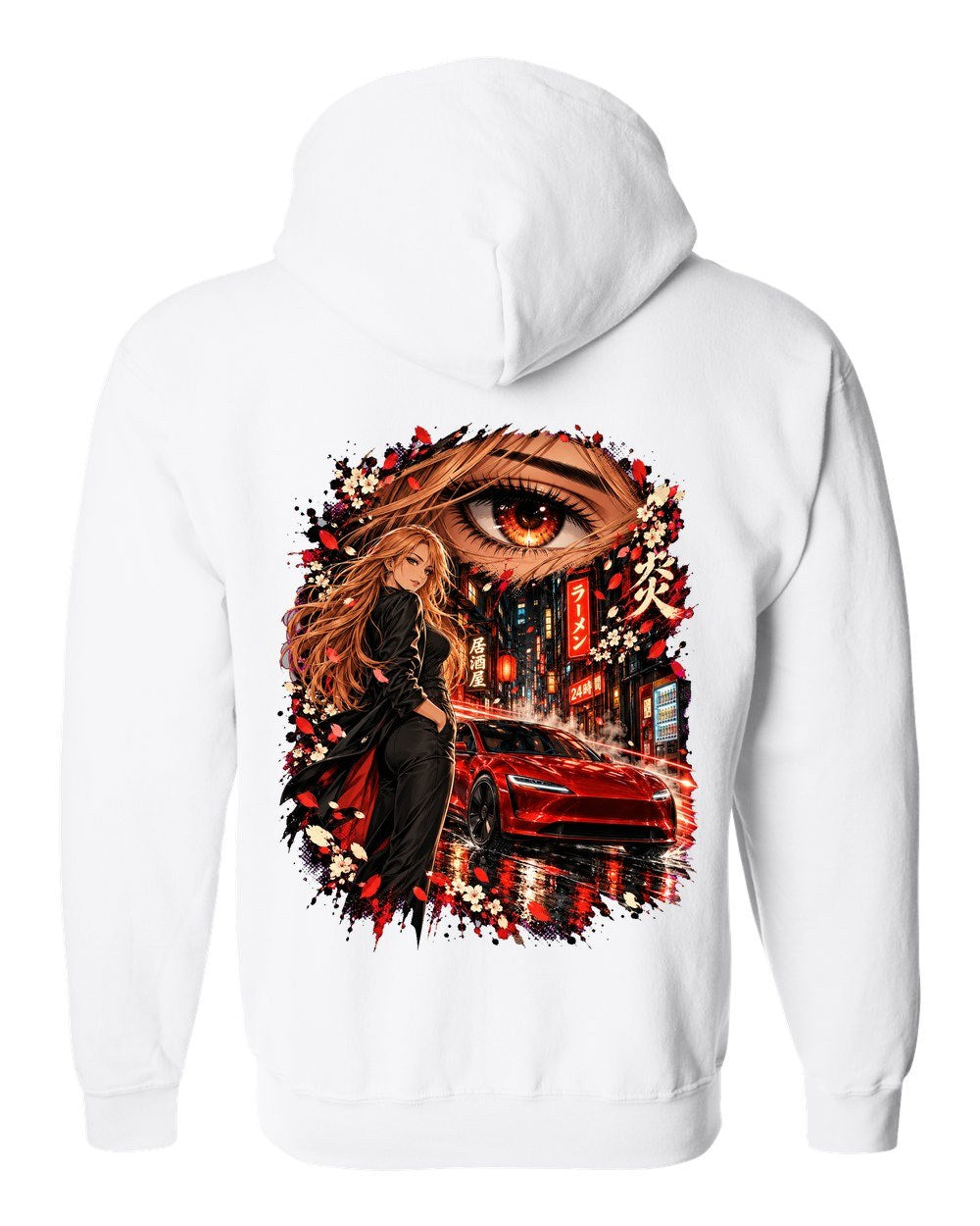 Tesla Model 3 Highland Anime Girl Zip Hoodie White back