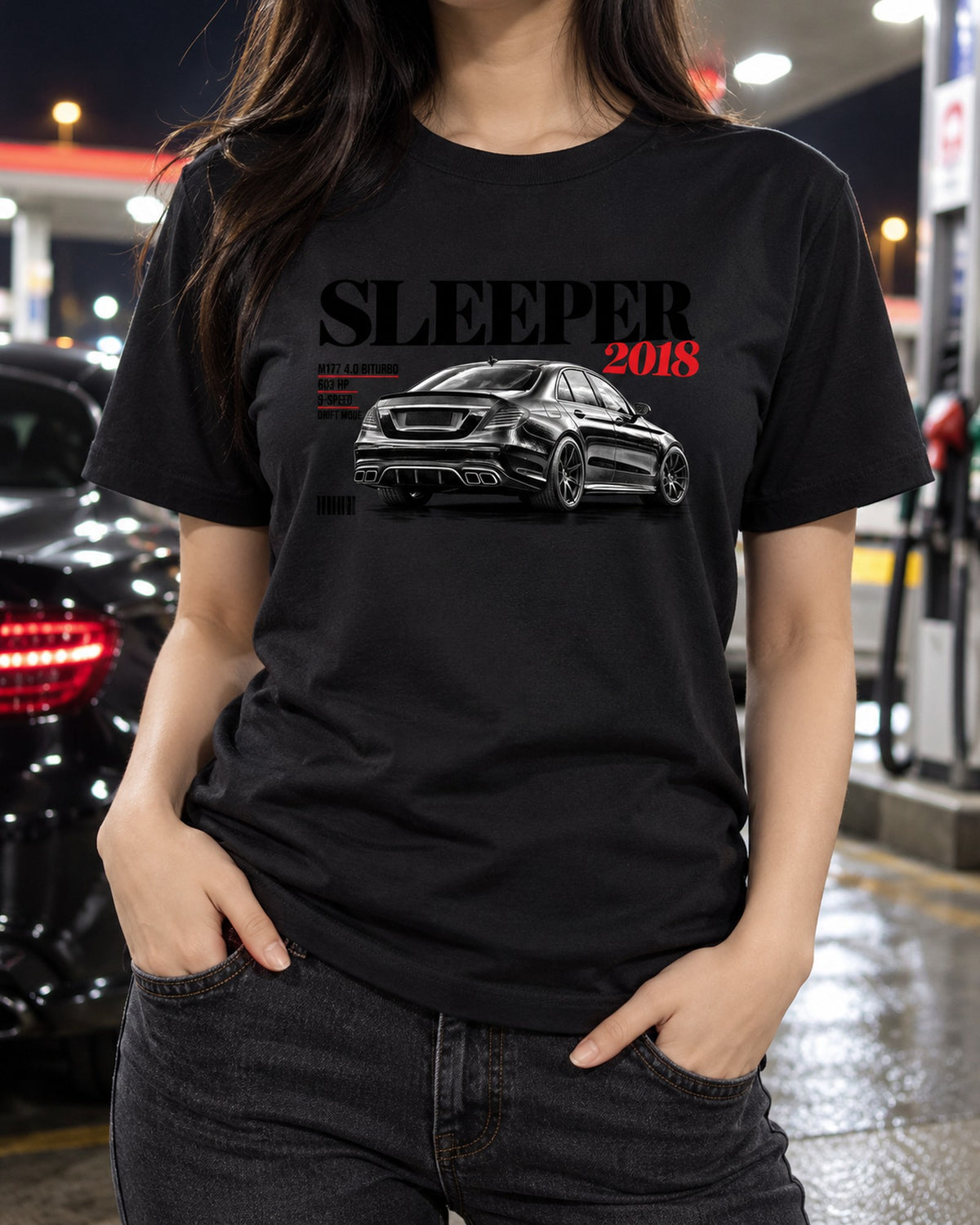 Mercedes E63 S W213 M177 Sleeper Editorial Shirt, 603 HP T-Shirt Black worn hero