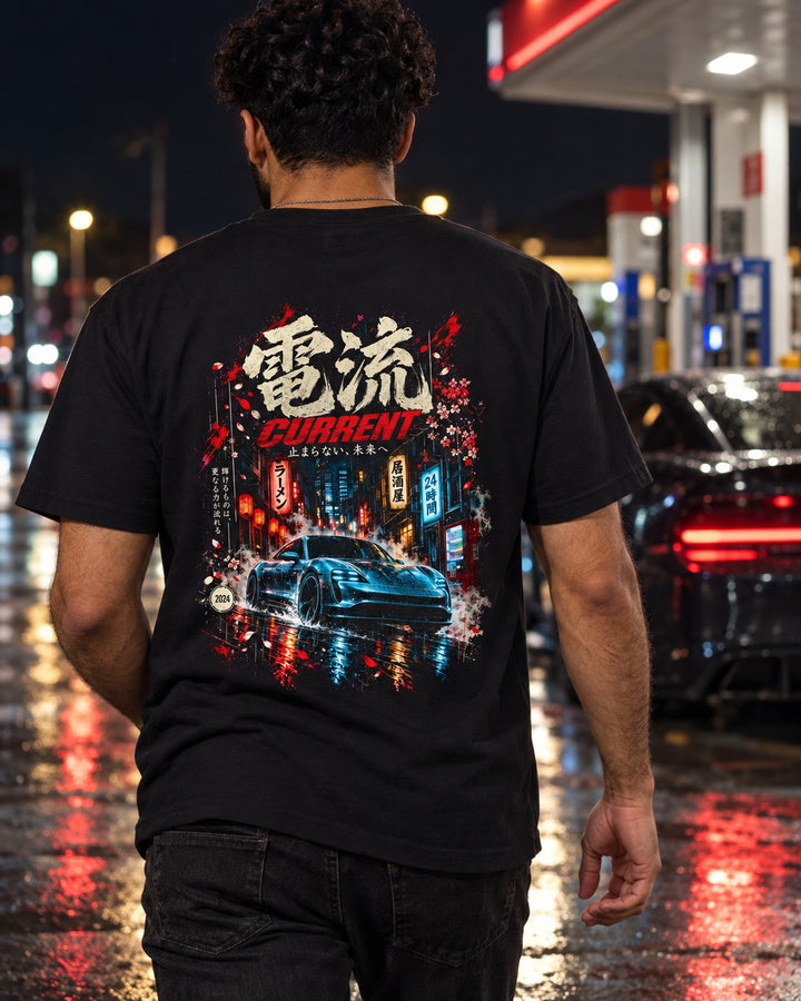 Porsche Taycan Turbo S Current Shirt, Hoodie & More T-Shirt Black worn hero