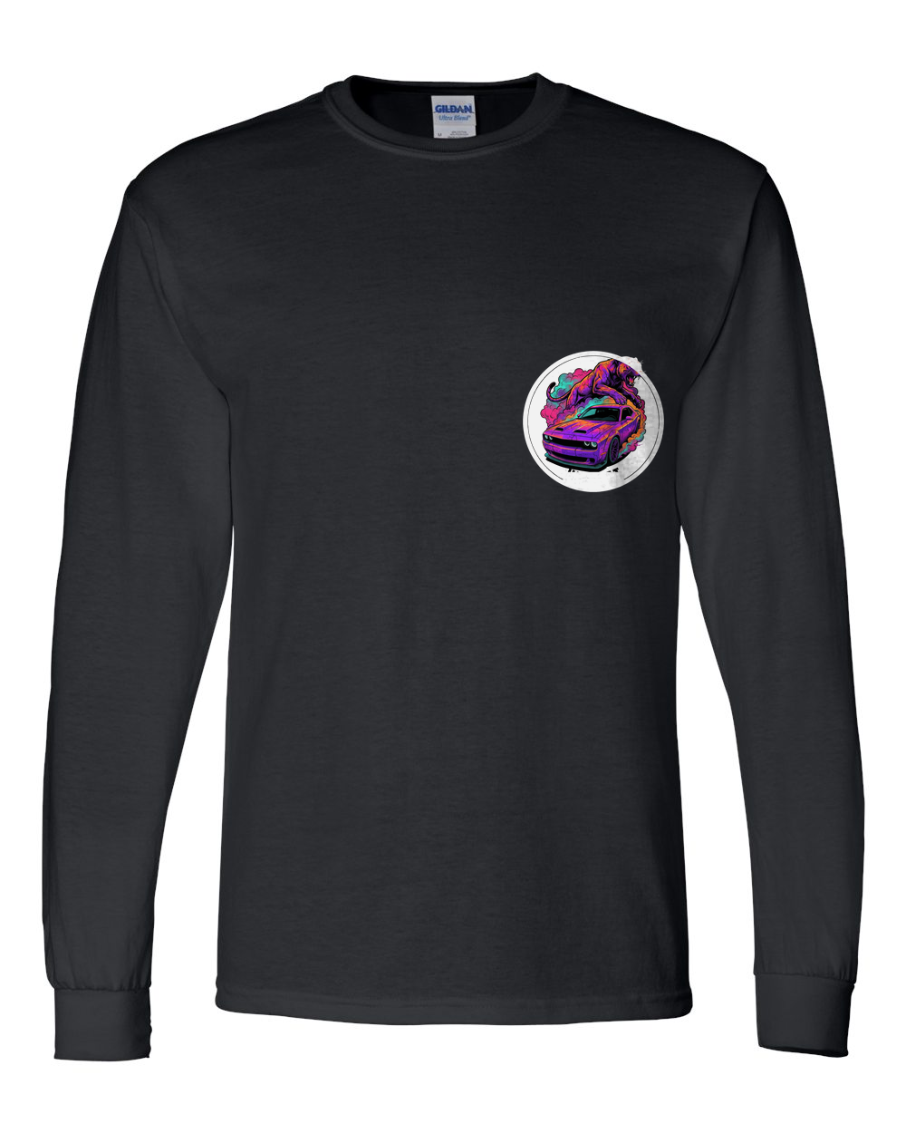 Dodge Challenger Hellcat Long Sleeve T-Shirt — Black front emblem