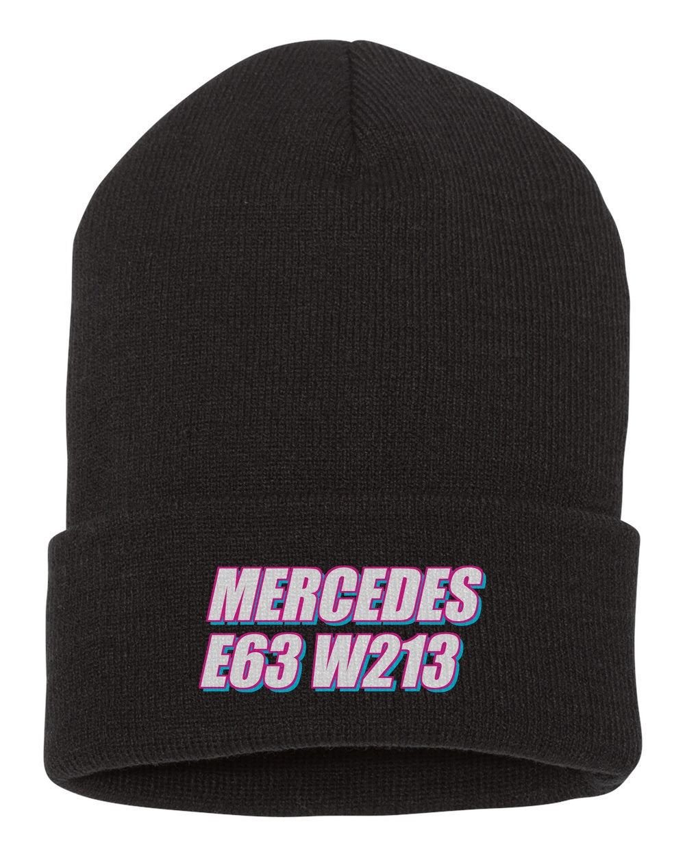 Mercedes E63 W213 black beanie front view with car name