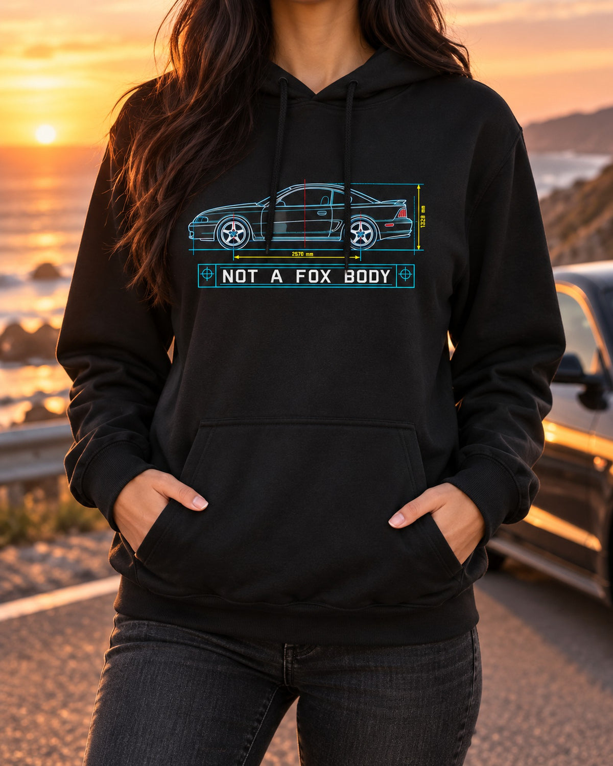 1994-98 SN95 Mustang Coupe Blueprint Shirt, Not A Fox Body Pull Over Hoodie Black worn hero