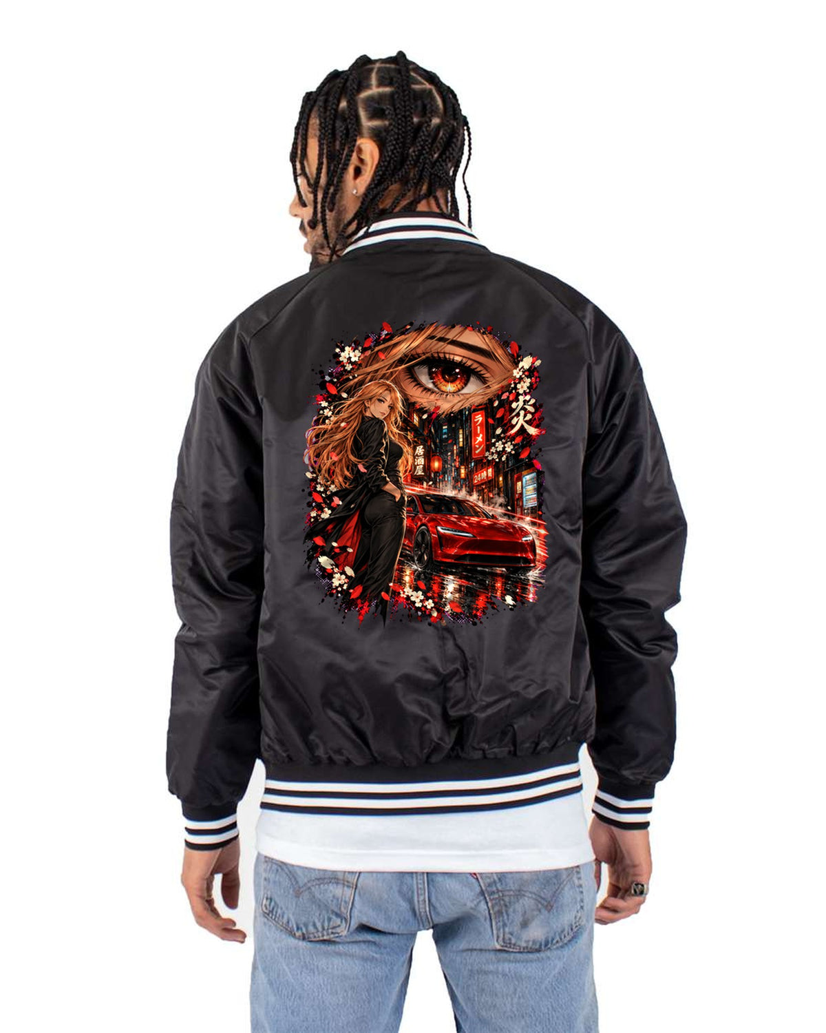 Tesla Model 3 Highland Anime Girl Shirt, Hoodie & More Bomber Jacket Black back