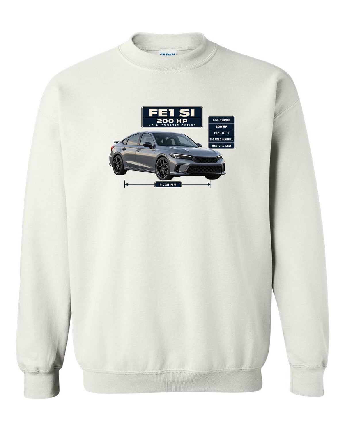 Honda Civic Si FE1 sedan front three-quarter spec poster print white crewneck front view with the design