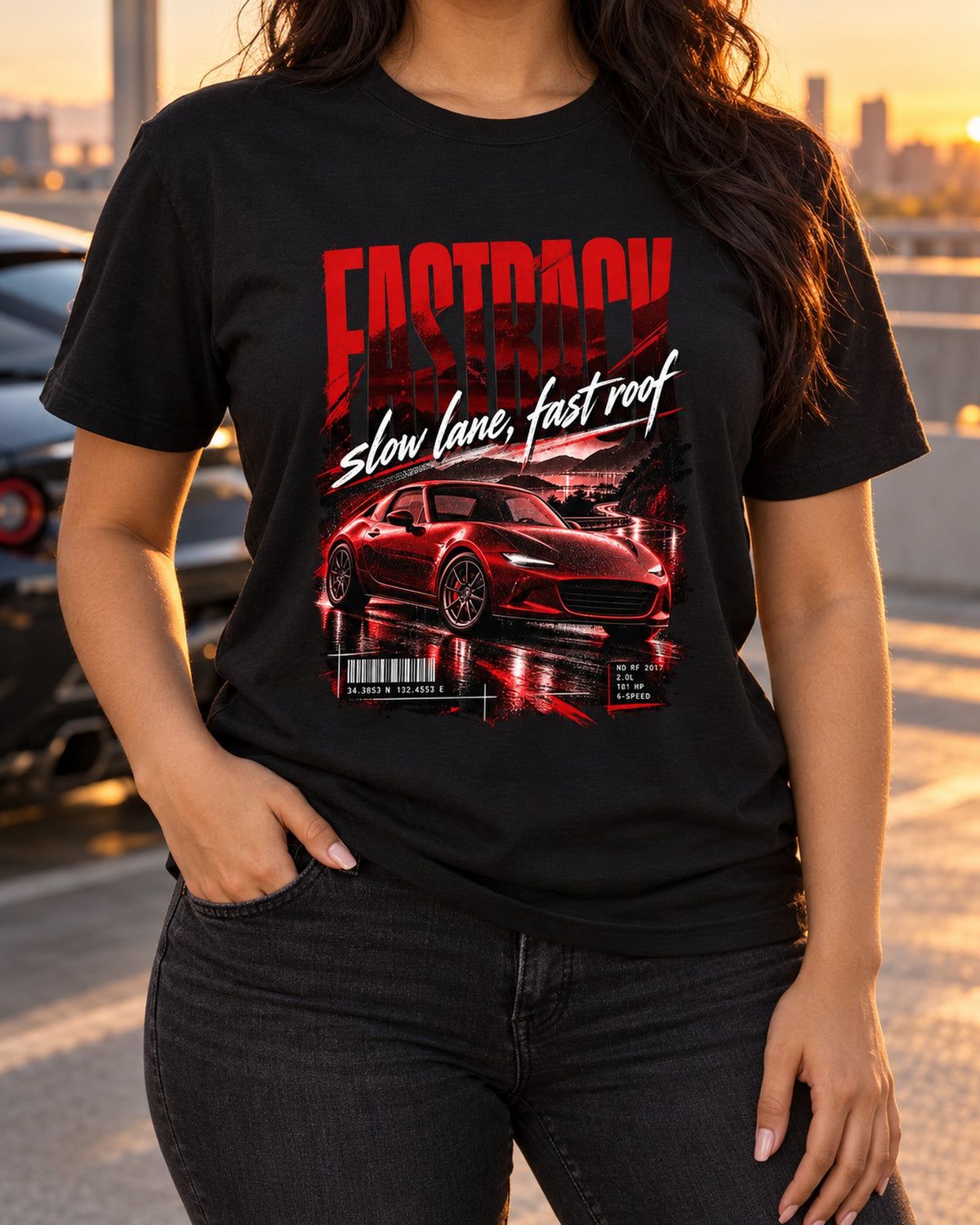 Mazda MX-5 ND RF Fastback Street Poster Shirt, 2017 T-Shirt Black worn hero