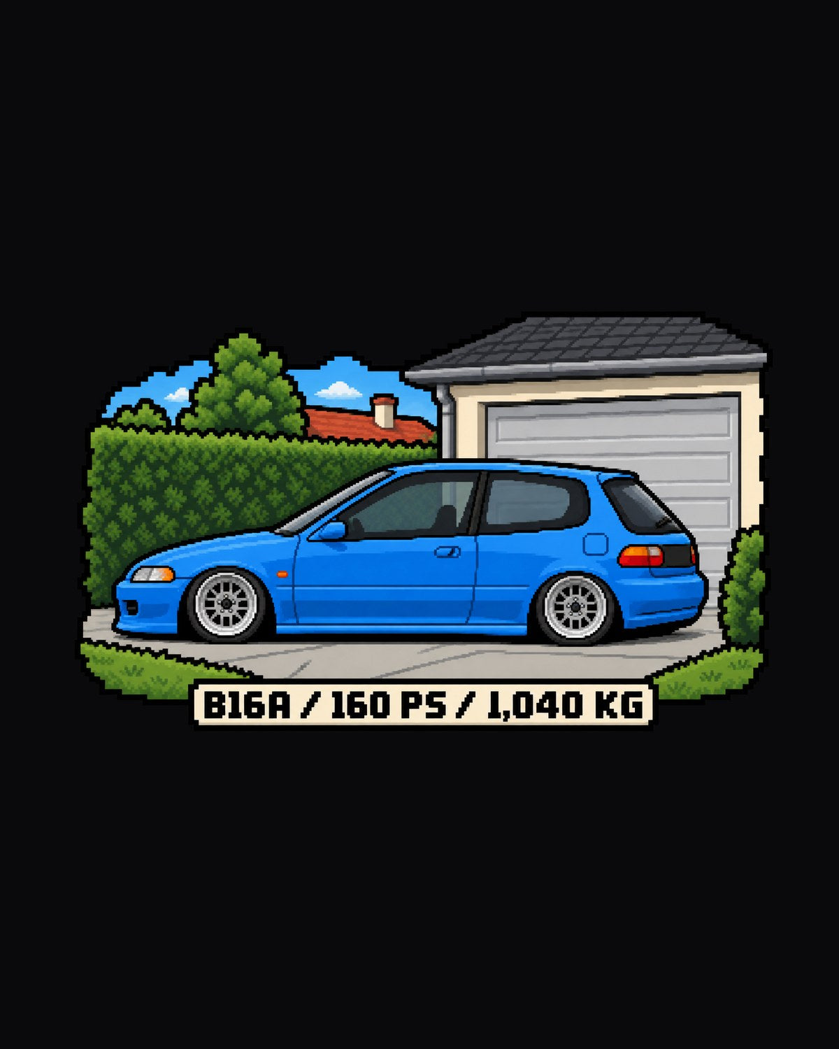 Honda Civic EG6 B16A Pixel Art Tee, 16-Bit Driveway Car Shirt design only