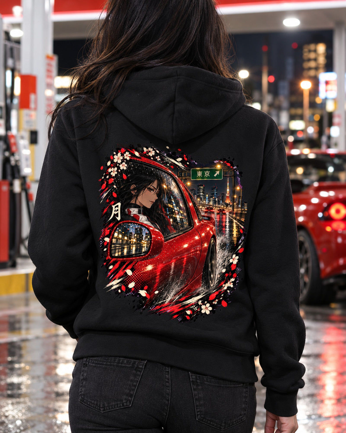 Mazda RX-7 FD Anime Girl Shirt, Hoodie & More Zip Hoodie Black worn hero