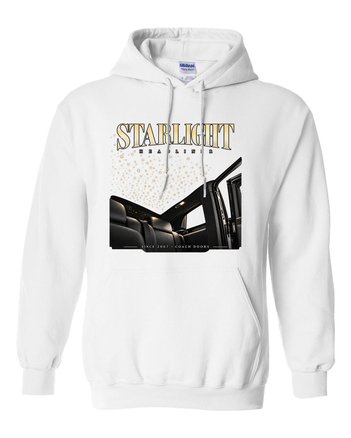 Rolls-Royce Phantom VIII starlight headliner macro white pull over hoodie front view with the design