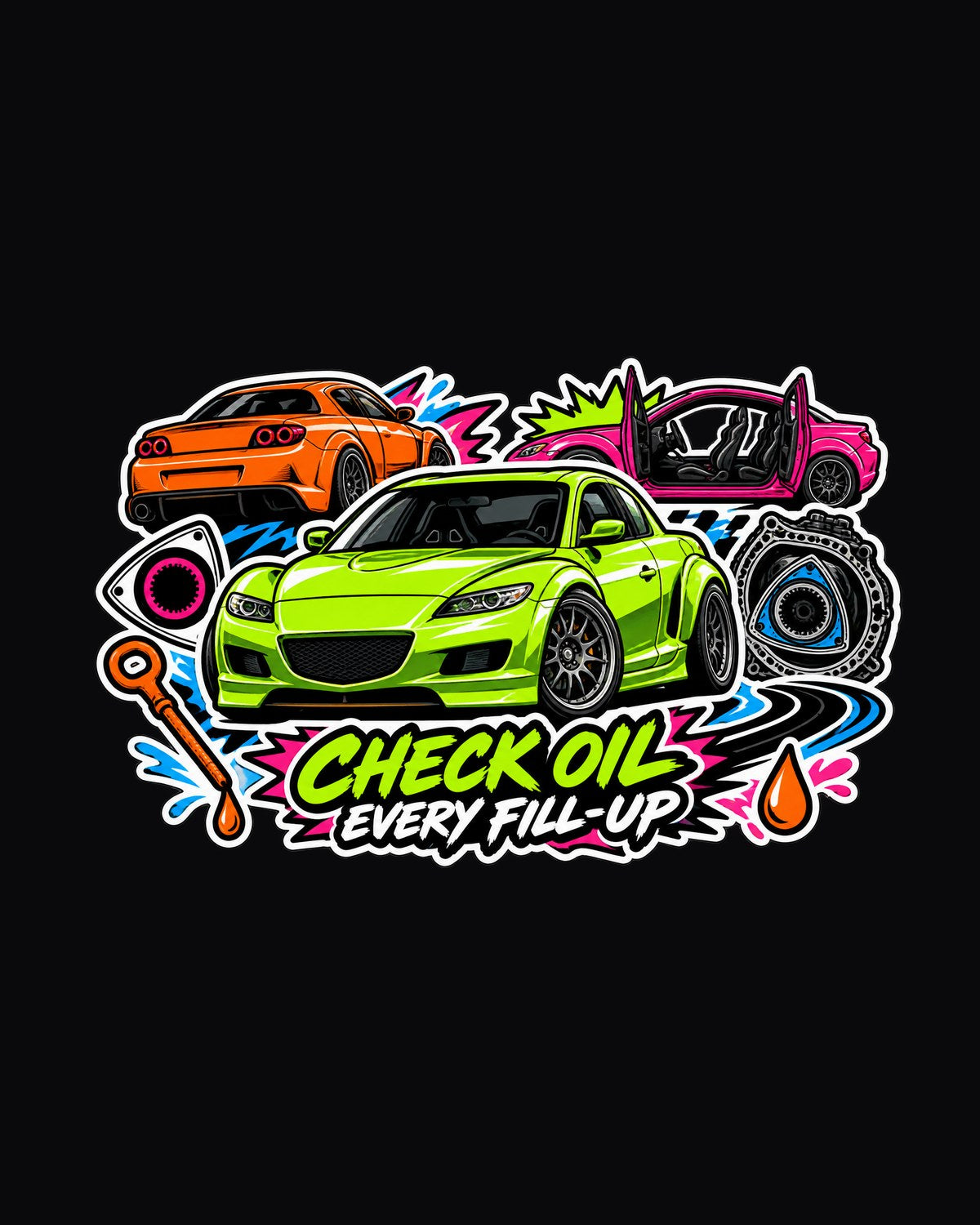 Mazda RX-8 Renesis Retro Sunset Grid Shirt, 15 MPG Joke Tee design only