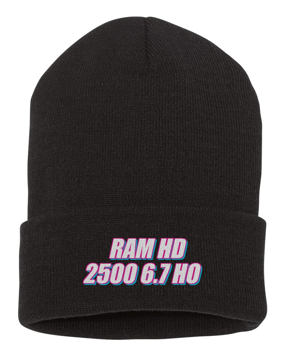 Ram Hd 2500 6.7 Ho black beanie front view with car name