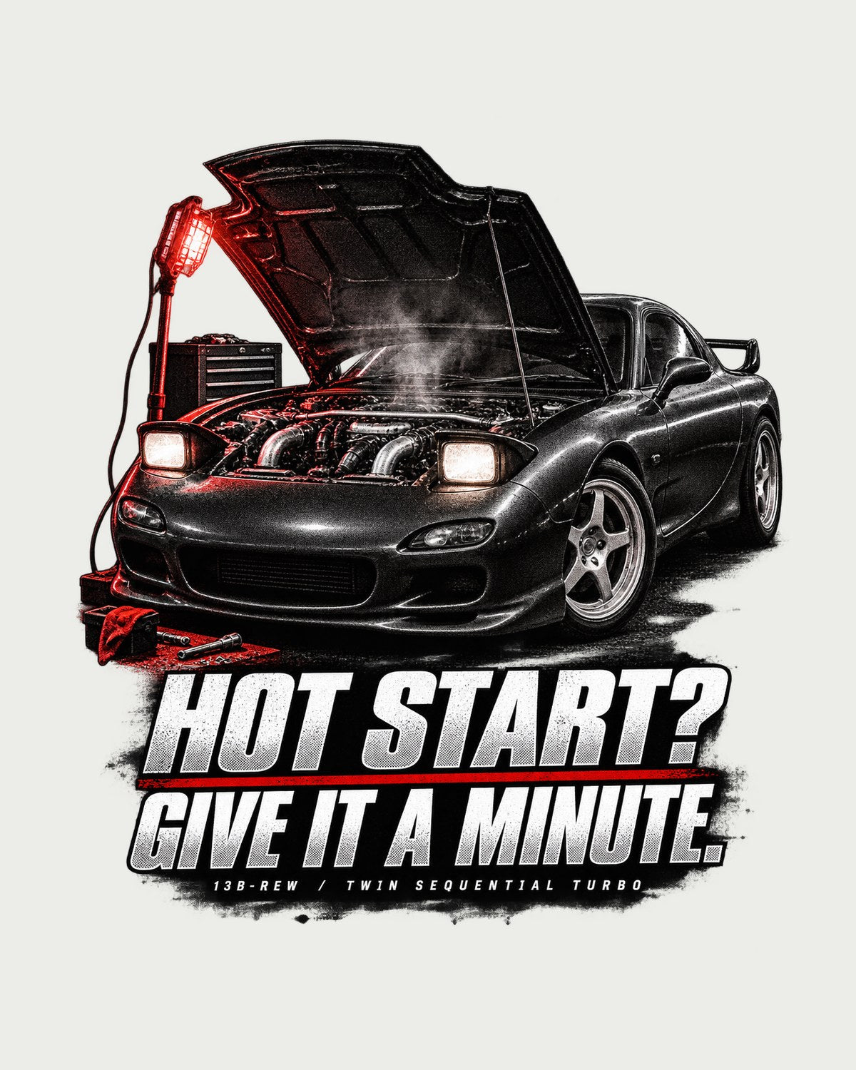 Mazda RX-7 FD3S Hot Start Garage Shirt, 13B-REW design only