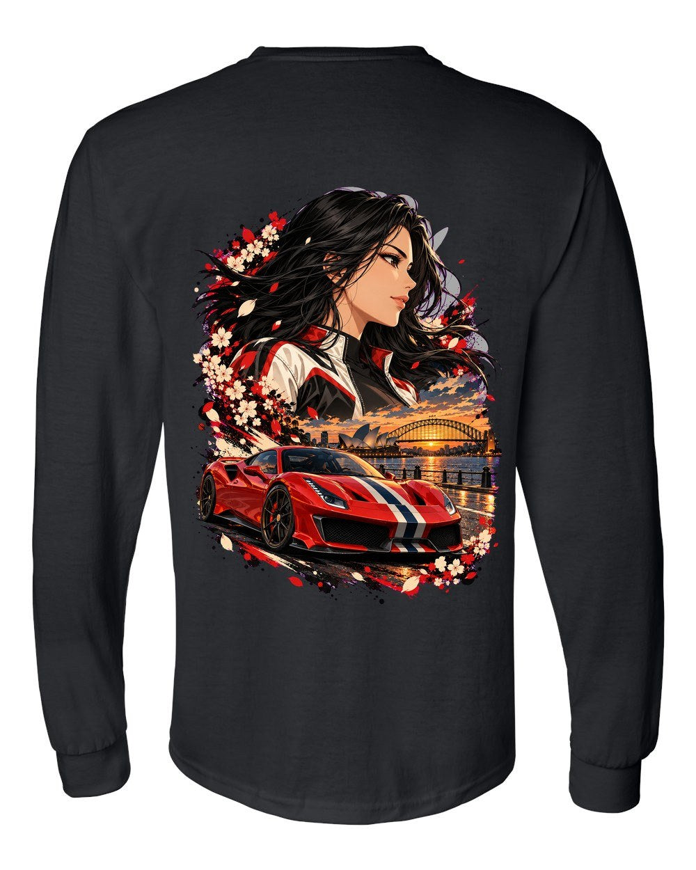 Ferrari 488 Pista Anime Girl Long Sleeve Black back