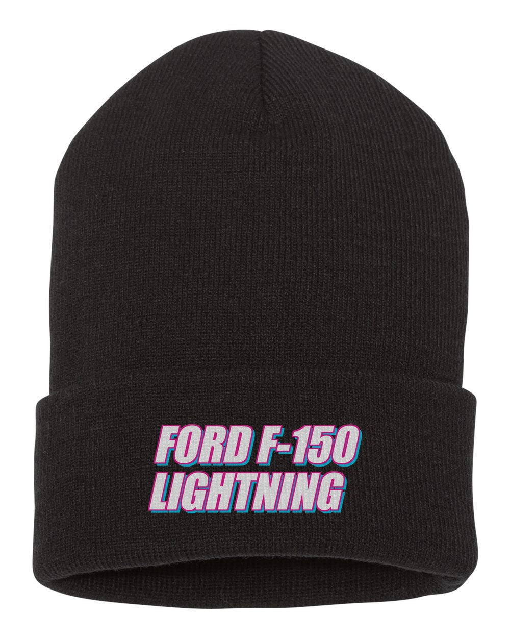 Ford F-150 Lightning black beanie front view with car name