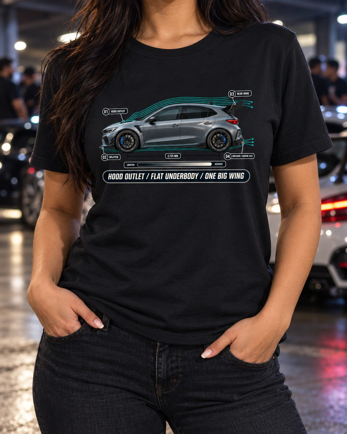 Honda Civic Type R FL5 Airflow Callouts Shirt, Car Guy Tee T-Shirt Black worn hero