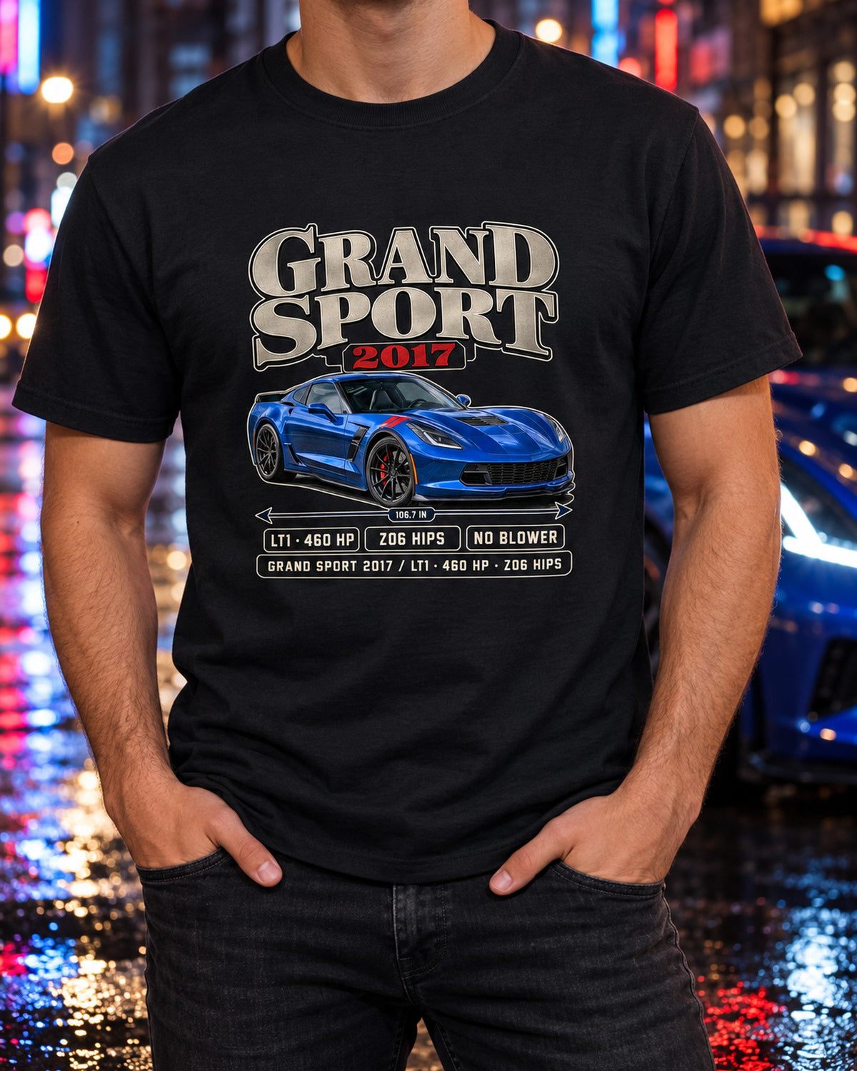 Corvette C7 Grand Sport LT1 Archive Panel Shirt, 2017 Car Tee T-Shirt Black worn hero