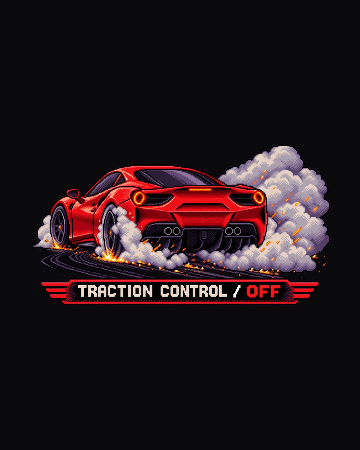 Ferrari 488 GTB F154 CB Pixel Art Burnout Shirt design only