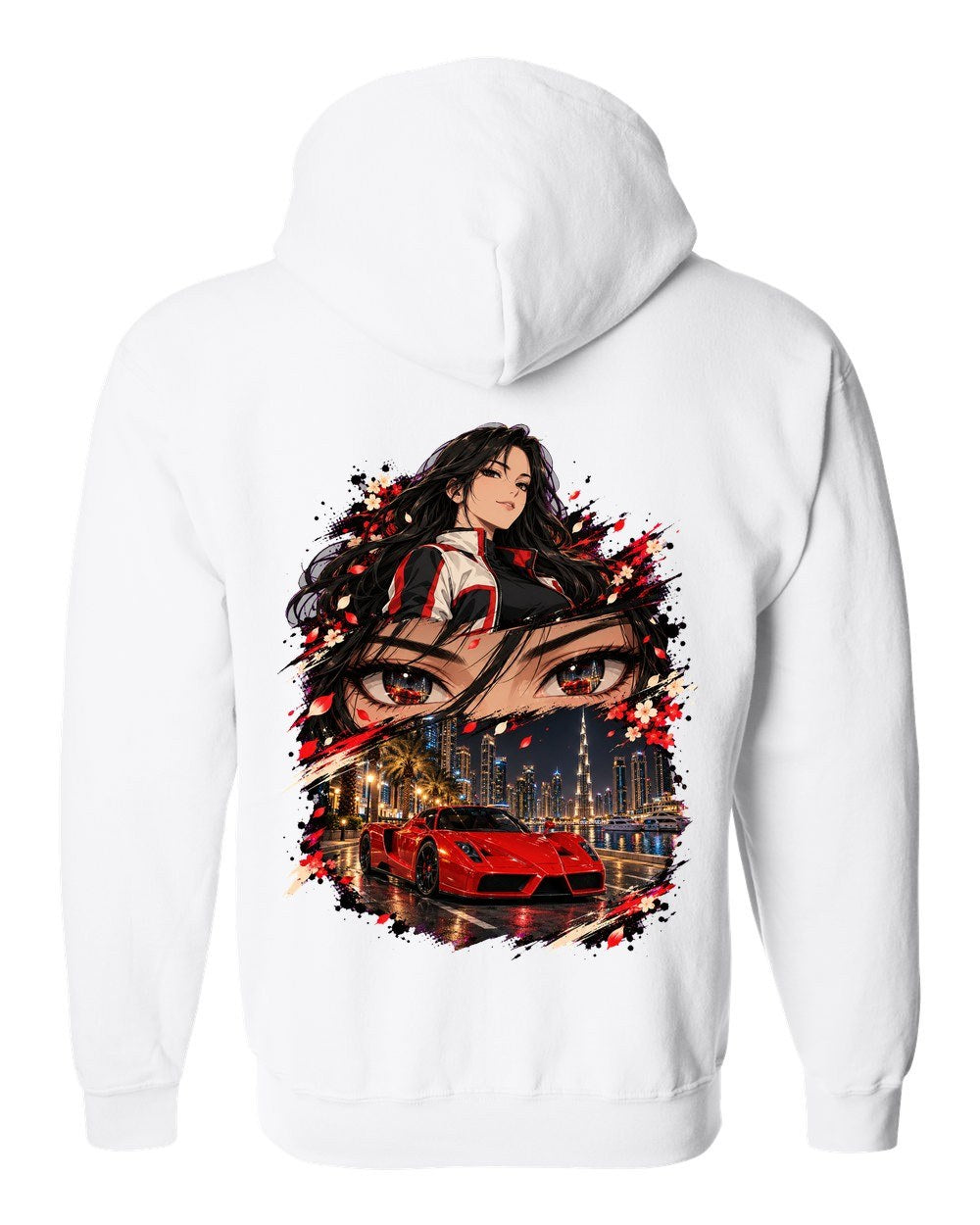 Ferrari Enzo Anime Girl Zip Hoodie White back