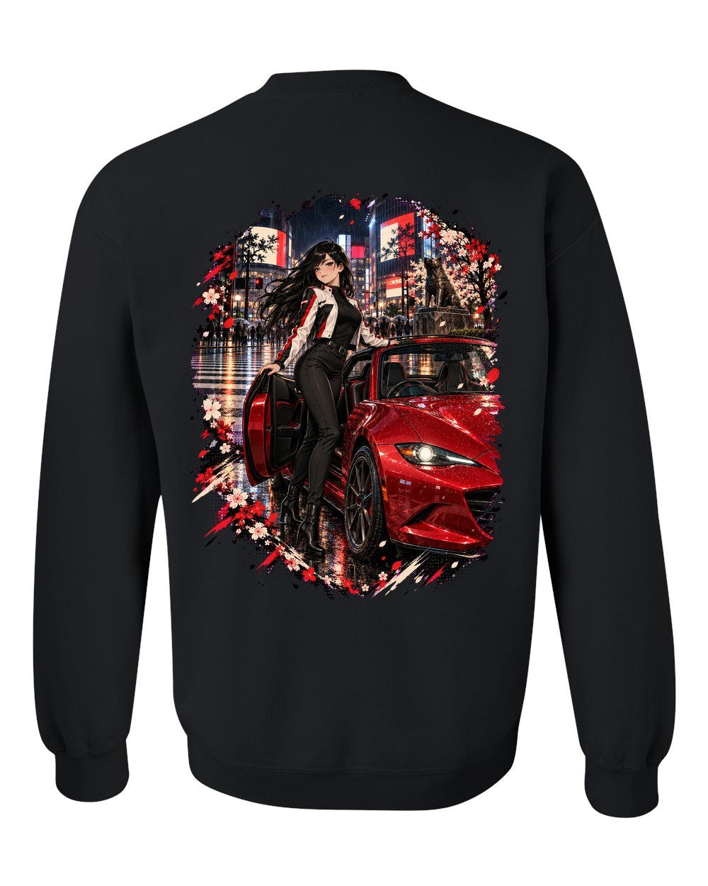 Mazda MX-5 ND Anime Girl Crewneck Black back