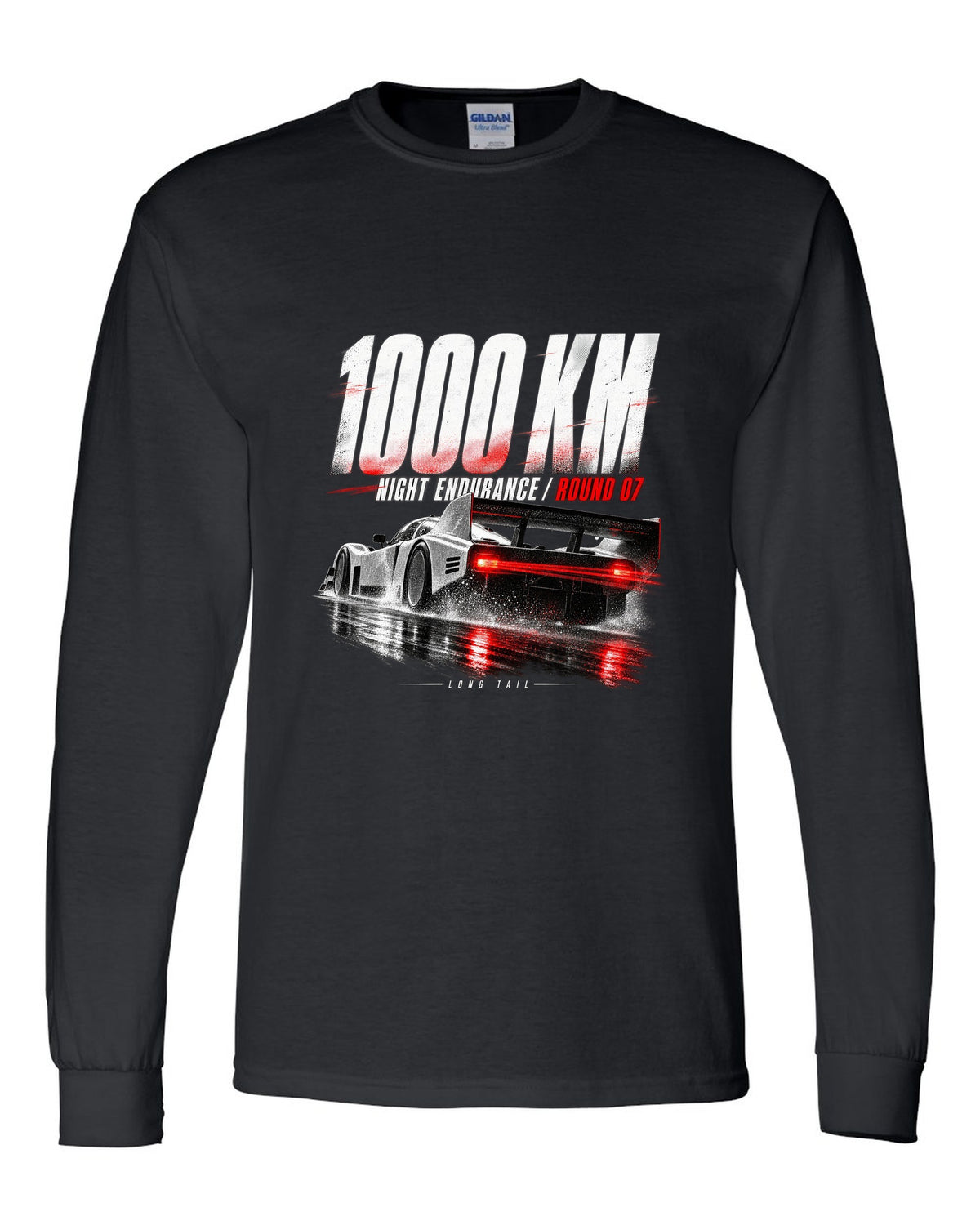 Porsche 962 Group C night endurance race poster print black long sleeve front view with the design