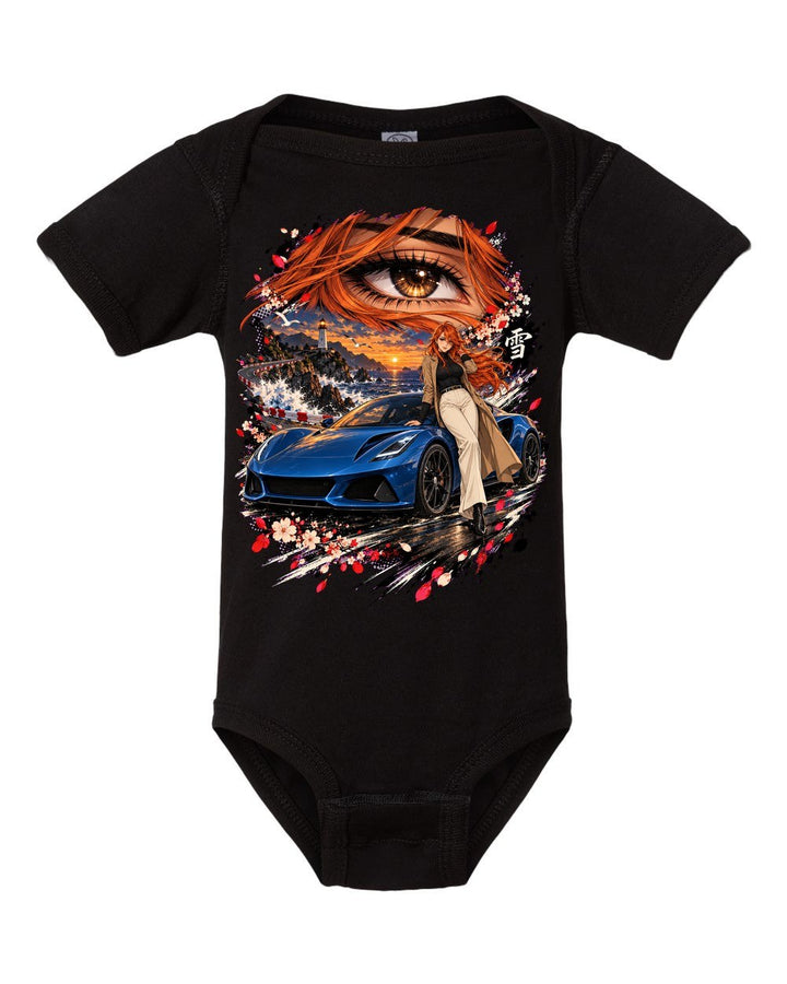 Lotus Emira Anime Girl Baby Onesie Black front
